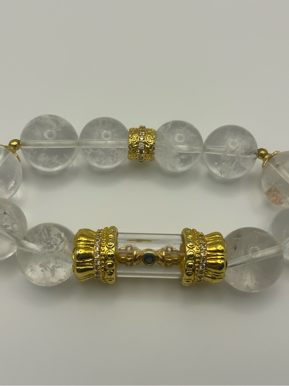 Clear Crystal Bead Bracelet with Gold-tone Accents